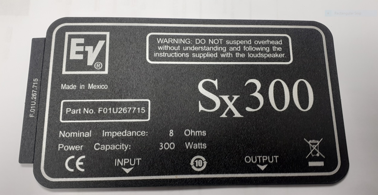 EV SX300 Rear Label F.01U.270.062