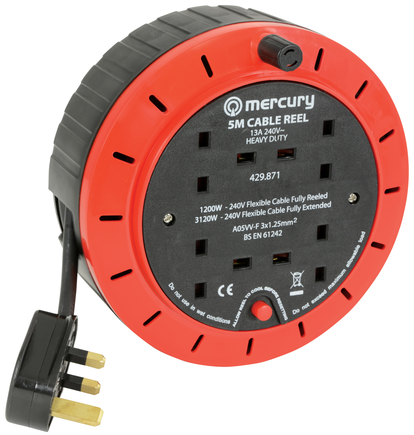 Mercury - 5m 4-Gang Extension Reels with Thermal Cut Out