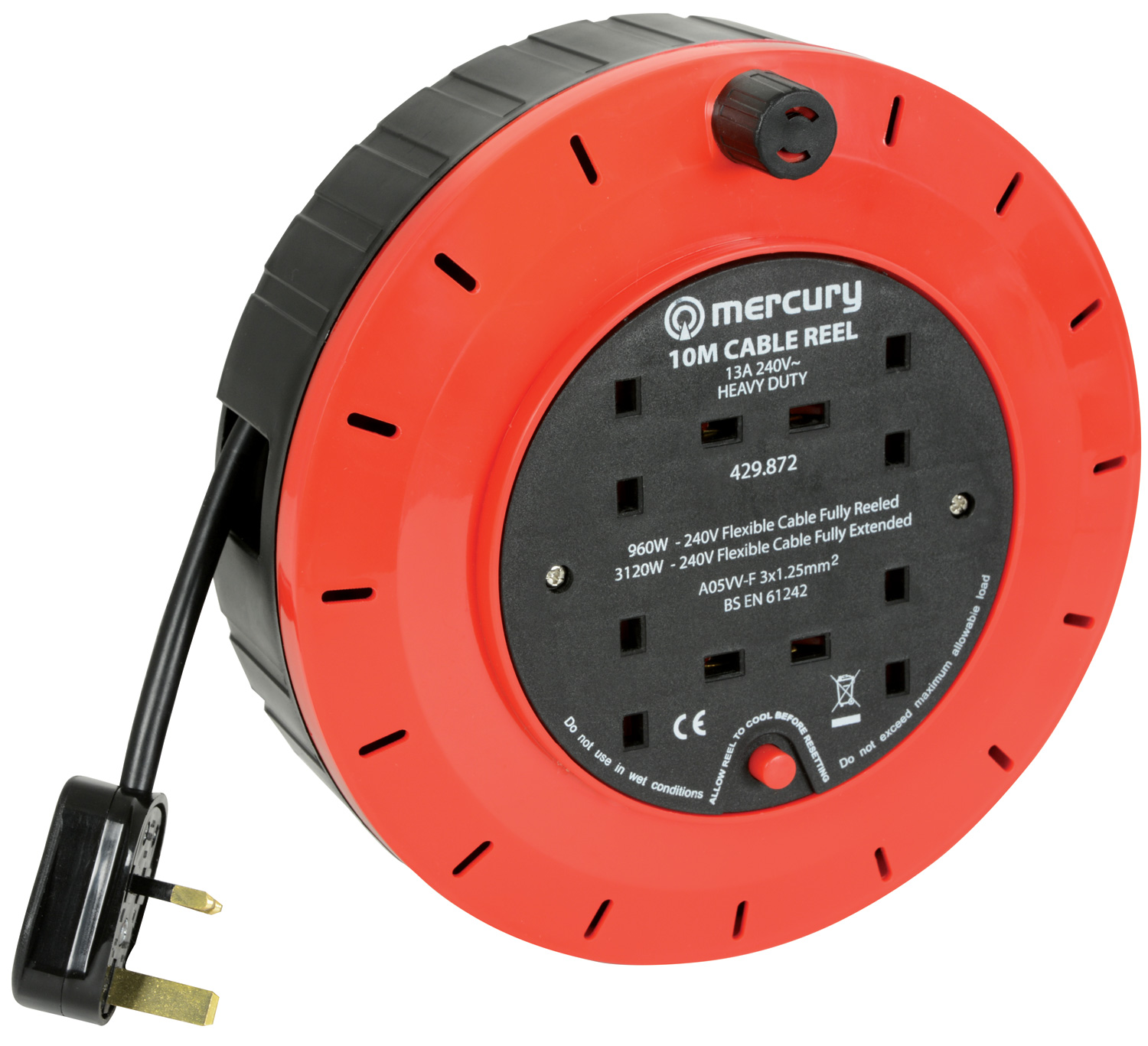 Mercury - 10m 4-Gang Extension Reels with Thermal Cut Out
