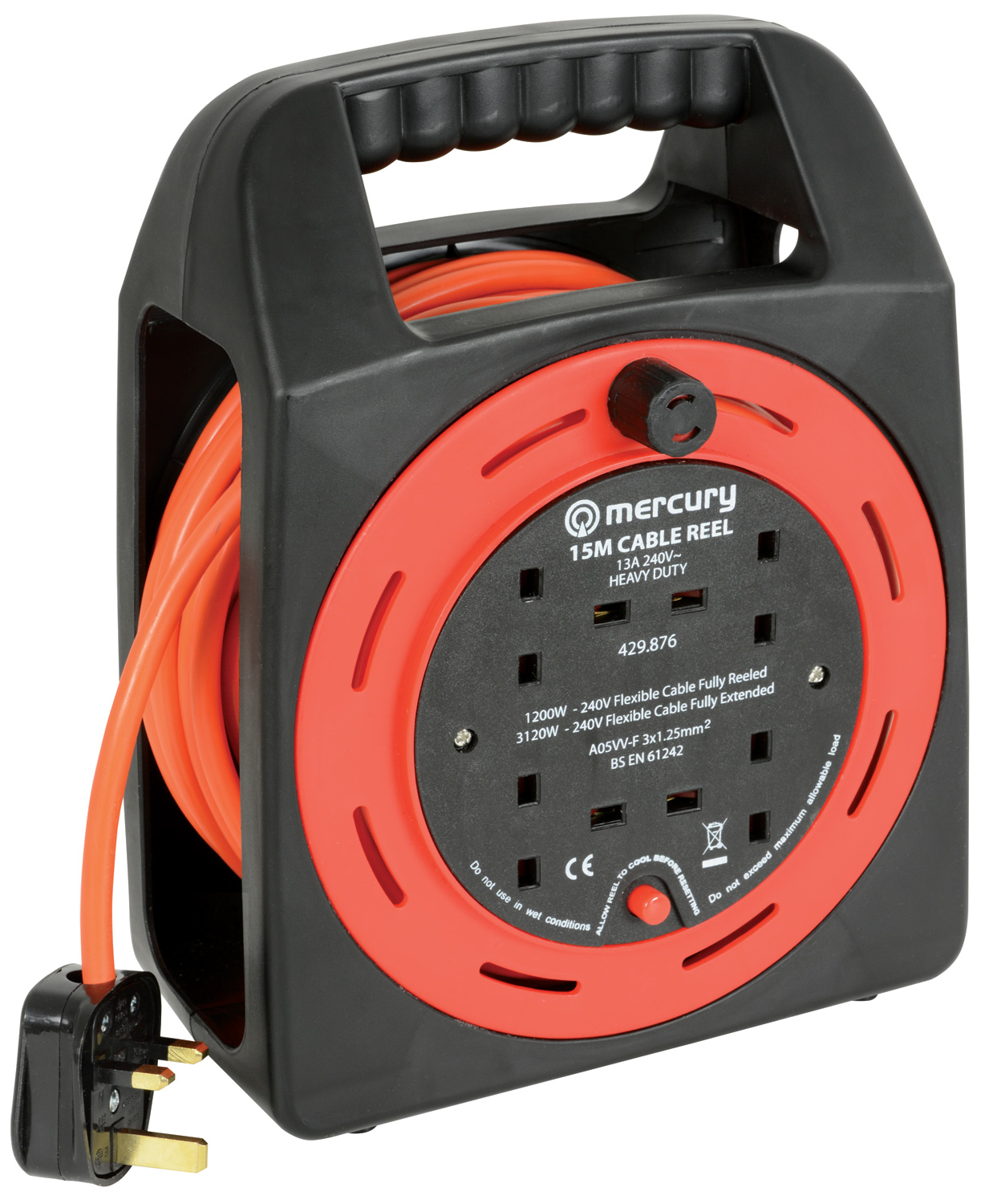Mercury - 15m 4-Gang Extension Reels with Thermal Cut Out